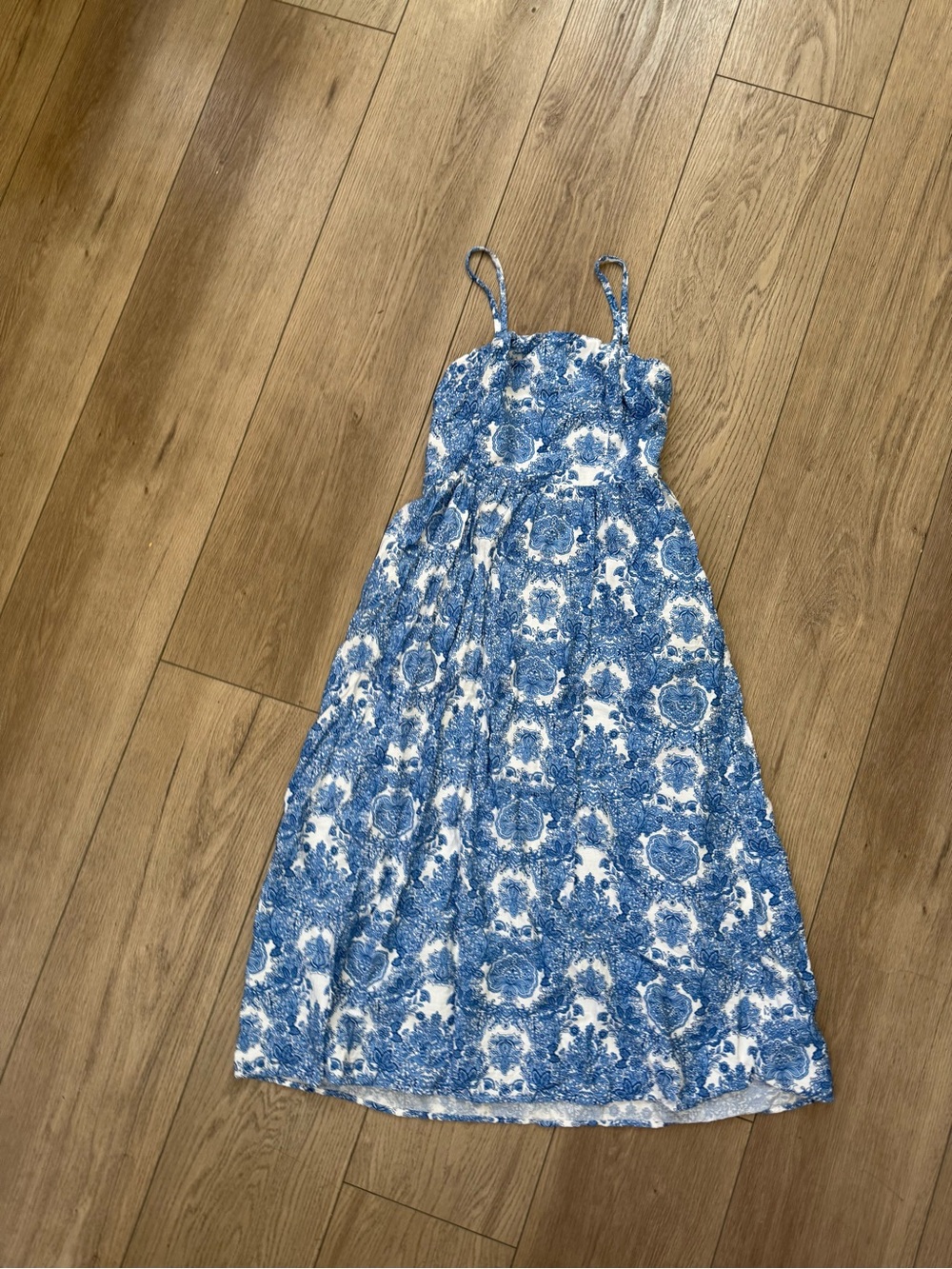 Blue Floral Midi Sundress with Spaghetti Straps